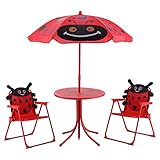 Kidsパティオセットテーブルと2 Folding Chairs w /傘Beetleアウトドア庭庭園+無料e-book