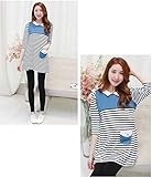襟の刺繍 が おしゃれな マタニティウェア 授乳口 付き 授乳服 ボーダー チュニック 部屋着 春 夏 秋