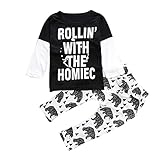 MIOIM 英字 ロゴ プリント 長袖 Tシャツ ＆ パンツ 上下 セット アップ 子供 ベビー 服 男の子 女の子 男女兼用 ブラック 黒 白 (100CM, 写真色)