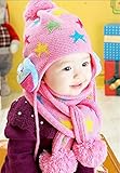 星 いっぱい 子供 用 マフラー 耳あて 付き 帽子 セット (ピンク)
