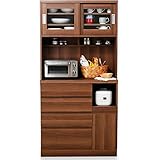 キッチン収納 食器棚 レンジ台 スライド扉 オープン収納 引き出し B+Bタイプ ハイタイプ ウォルナット