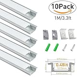 LightingWill LEDアルミチャンネルUタイプ 3.3 Ft/1M 12mm以下5050　3528　LEDライト用　カバー　エンドキャップなどの付属品が付き シルバーチャンネル乳白色カバー（