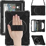 For Fire hd 8 2022ケースFire hd 8 plus 2022ョルダーケース2022年発売 第12世代 Fire HD 8 米軍MIL資格 360度回転スタンド 調節可能ハンドストラップと肩掛けー付き 傷防止 防塵 衝撃保護タブレットPCケース【MYH】 Fire HD 8/HD 8 plus 8インチ三層頑丈な 頑丈 丈夫 片手仕事用脱落防止 傷防止 カメラ保護 キッズケース 対応機種：Fire hd 8 2022/Fire hd 8 plus2022(ブラック)