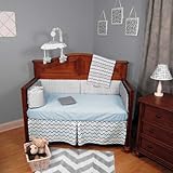 Chevron Zig Zag Blue and Gray 4 Piece Baby Crib Bedding Set - No Bumper by BSM Baby
