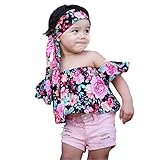 ファッションベビーガールズオフショルダーボーホー印刷フローラルマルチカラー母娘Matchingブラウス+バンデージヘッドバンド