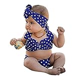Domybestベビー　水着　女の子セパレート 上下セット ビキニ　タンキニ　トップス パンツ ヘアバンド 3点セット　ドットプリント　水玉柄　ベビー スイムウェア キッズ 女児 赤ちゃん　ミズギ ス