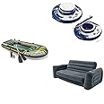 Intex Seahawk Boat Set, Green, 4-Person + Intex Mega Chill Inflatable + Intex 66552NP Pull-Out Sofa Inflatable Sofa