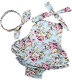 Fubin 女の子の赤ちゃん用 花柄プリント フリル ロンパー ヘッドバンド付き 夏服