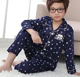 Elegant Salon上下セット　ウェア　子供服　男の子キッズ　女の子 子供服　パジャマ　子ども　寝巻き　動物　部屋着　長袖セット 親子 セット (12（120-130）, 紺)