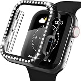 【キラキラカバー】WASPO コンパチブル iWatchケース 41mm 保護フィルム付き クリスタルダイヤ付き アップルウォッチカバー 女性専用 全面保護ケース(41mm Series 9/8/7,ブラック)