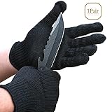 Cido Cut Resistant GlovesステンレススチールワイヤメッシュLeve 5保護（1ペア、ブラック） – 1サイズほとんどの