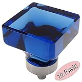 Cosmas 6377sn-blサテンニッケルキャビネットハードウェアSquareノブwithブルーガラス – 1 – 3 / 8 " Square – 10パック