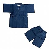 甚平 じんべい 男の子 ベビー しじら織り じんべえ 上下セット ネイビー-黒線 90