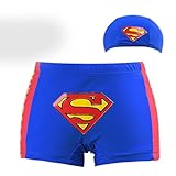 キャップとスーパーマンの子供の男の子の水泳短