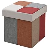 山善(YAMAZEN) リビング収納スツール 38×38cm パッチワーク LSPW-38(R/O) オレンジマルチ柄