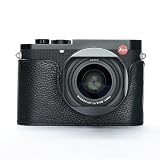 TP Original Leica Q3 専用 オープナブルタイプ ハンドメイド本革 ボディケース 互換 電池交換便利 底面開閉 ハンドメイド本革ハーフカメラケースバッグカバー (ブラックレザー・ブラックステッチ)
