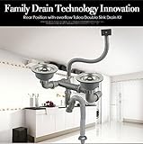 天力後位置溢水継手付の二槽式用の流し排水栓ドレインセット