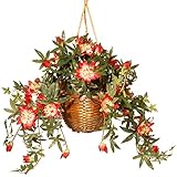 National Tree 13 Inch Bamboo Hanging Basket with Red Flowers and Green Stems (RAS-HB88796-A)【クリスマス】【