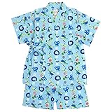 甚平 ベビー 男の子 綿100% 日本製生地 じんべい スーツ上下 祭 子供甚平 鎌輪ぬ/青-9786 90cm