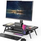 Fenge モニター台 卓上 机上台 パソコン台 机上ラック 60cm横幅 2段 木製天板 アルミニウム製脚 デスクトップ用 モニタースタンド pc台モニター台 パソコンラック 卓上 収納 整理整頓ブラックG04A2062B