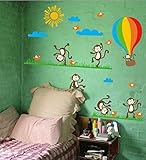 Dancing Monkey Hot Air Balloon Vine Removable Vinyl Wall Stickers Mural Home Art Decal Kids Room Dec