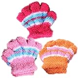 子供用 手袋 指なし 指ぬき タイプ 3双セット (レッド,ピンク,オレンジ)