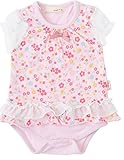 【ベビー服】【子供服】天竺花柄レース半袖コンビ　(80cm, ピンク) 51285（hamajoy）