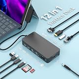 12 in 1 Microsoft Surface Dock, Surface Pro ドッキングステーション トリプルディスプレイ HDMI 4K VGA Microsoft Surface Hub アダプター 対応機種: Surface Pro 11/10/9/8/X/7/6/5/4/3, Laptop 7/6/5/4/3/2/1, Book Laptop Go 3/2/1