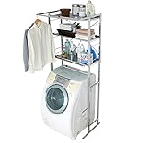 川口工器 ランドリーラック ステンレス棚 3段 日本製 頑丈 ハンガーバー付 18336 (棚3段)