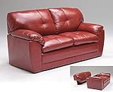 合皮製 レトロモダン 幅185cm 3人掛けソファ 肘付き レッド