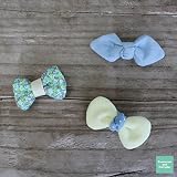 【Tomorrow and Everyday】ベビー キッズ ヘアアクセサリー デニム リバティ リボン クリップ ハンドメイド ヘアクリップ (イエロー)