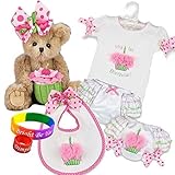 Casey Cupcake Plush Bear and Her 1st Birthday Onesie, Diaper Cover, Bib from Bearington Baby Collect