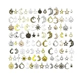 [YFFSFDC] チャーム アクセサリーパーツ 100個セット ネックレス/イヤリング/ペンダント飾り ジュエリー DIY オーナメント ハンドメイド 手作り 贈り物 飾り物 工芸品 (スター・ムーン・サン 5色)