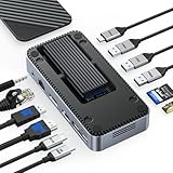 ORICO 12-in-1 USB C ハブ M.2 SSDケース 【工具不要】 ドッキングステーション 内蔵ファン付き 10Gbps USB-C & USB-Aポート、HDMI & DP、ギガビットイーサネット、100W PD、SD/TFカードリーダー、オーディオ/マイクポート M2P11