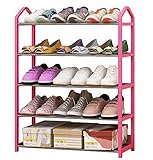 シューズラック　幅42/64/80cm　3/4/5段 　組立簡単　可動式　スリム　シンプル　下駄箱 　靴棚 (ピンク（64 * 20 * 80cm）, 幅64cm)