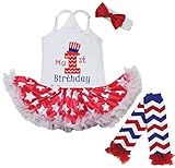 [キッズコーナー] アメリカの独立記念日 7月4日 My 1st Birthday USA Hat レッグウォーマー付き ベビー服 ヘアバンド付き ワンピースドレス チュチュ (12-24 Month