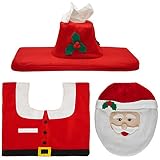 クリスマス ハッピーサンタサンタトイレ飾り 便座 タンクカバー ティッシュカバーとラグセット クリスマス飾り