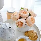 (10 Stems, Peach) - Artificial Peony Silk Flower Bouquet for Wedding Floral Arrangements and Home De