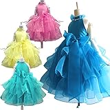 ドリーム企画 子供ドレス トリプルリボン付き子どもドレス パニエ内蔵 d-0062 (サイズ110cm 首周り29cm 胸囲60cm 身丈21cm 総丈64cm, イエロー)