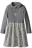 Youngland Little Girls' Knit Printed Cowl Neck Dress with Removable Necklace Grey/White 6X [並行輸入品]
