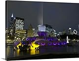 キャンバス上需要プレミアムシックラップキャンバス壁アート印刷題名Illuminated Fountain with a市の超高層ビル、Buckingham Fountain、公園、シカゴ、イリノイ州、