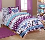 Mainstays Kids' Purple Butterfly Coordinated Bedding Set - TWIN [並行輸入品]