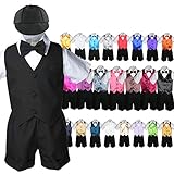 Unotux 7pc Baby BoyブラックフォーマルShorts Suits追加色ベスト蝶ネクタイセットs-4t カラー: ブラック