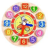 Liebeye 木製のデジタルおもちゃ　デジタル時計パズル　幾何学模様の掛け時計　カラフルな形のマッチングブロック　早期教育おもちゃ　子供のギフト ゼブラ
