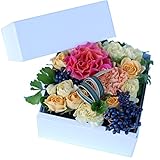 パラボッセオリジナル フラワーボックス クール便配送 アレンジ ピンク ボックスフラワーSサイズ（イエローオレンジ系・ホワイトbox）