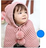 Candykids 選べる4色 ベビー ＆ キッズ 用 かわいい　赤ずきんちゃん風 ニット帽 耳 首元 足 ポカポカ ニット帽 ポンチョ 公園 お出かけ お散歩 赤ずきん 風 帽子 ニット ボンボン 