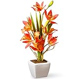 Nationalツリー13インチ黄色とオレンジOrchid Flowers withホワイト正方形セラミックベース( nf36 – 5240p-1 )