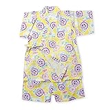 (イエロー/90cm)ベビー服 女の子 甚平 くろわっさんすべべ 朝顔柄 タコ糸切替 日本製生地 サザンクロス 綿100％ 上下組セット 女児 ベビー