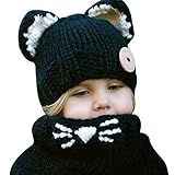 ニット帽子 キッズ 大人女性にも かわいい 動物 耳 付き 首元 あたたかい ネックウォーマー 2点セット