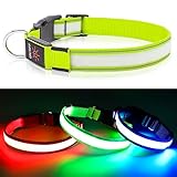 Visinite 犬 ライト 散歩用 充電式100％防水調節可能光る首輪 超明るい安全ライト犬 首輪 光るサイズ 調整可能 ペット 犬 光る首輪 安全反射光 夜 ペット首輪 軽量小型犬 中型犬 大型犬 (S首回り (29~40cm), グリーン)